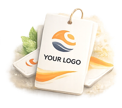 Design personalizado de ambientador com logótipo e proposta visual.