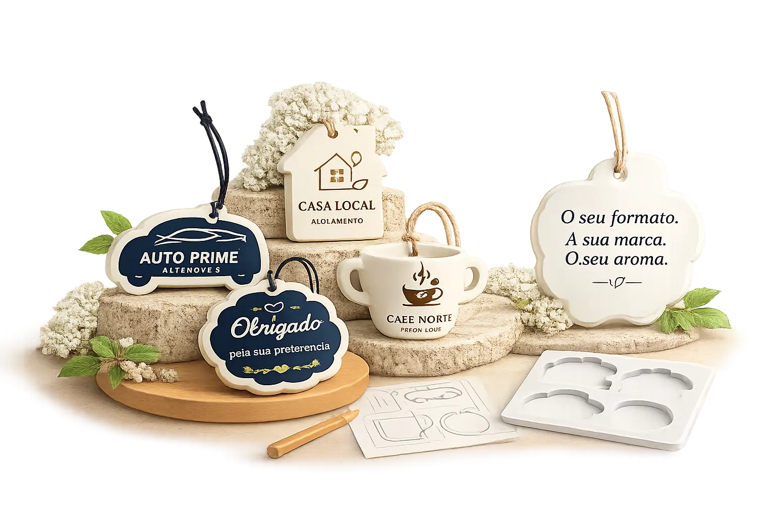 Ambientador personalizado KaoriX com design, forma e aroma adaptados à marca